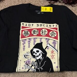 Riot Society Black and Cream Skeleton Tee Japanese style